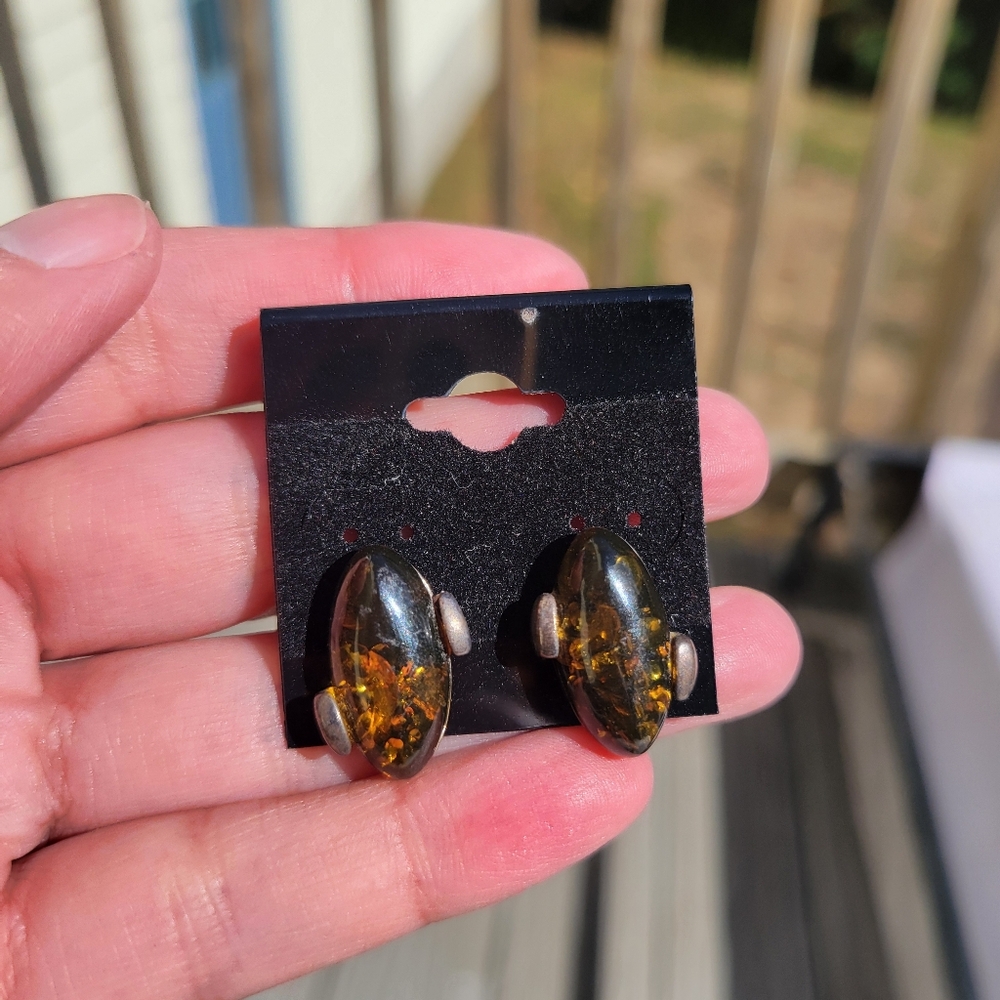 9 Pairs Sterling Vintage Amber Earrings Lot Bundle Estate Set - Picture 4 of 12
